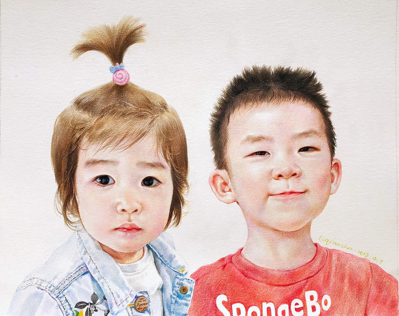 彩铅人物肖像-宝宝与大叔