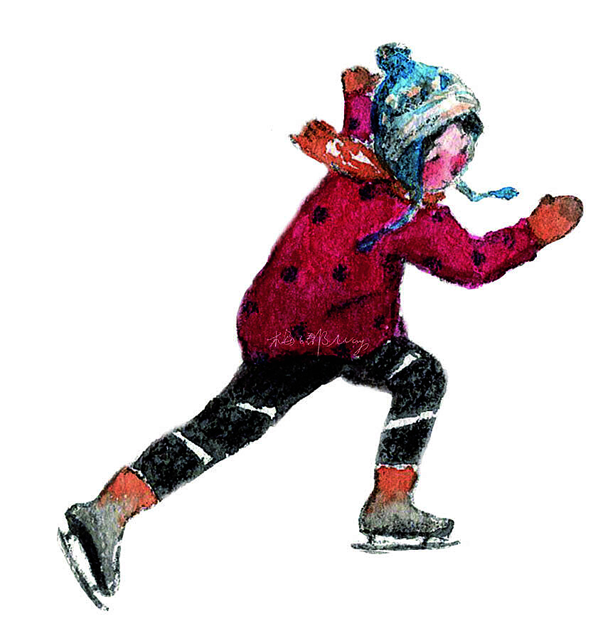 手绘冬日欢乐滑冰