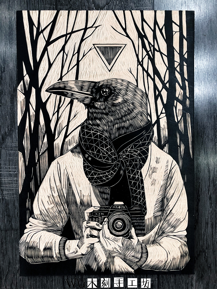 【鹰】手工雕刻黑白木刻版画（图ZMjEwOTExOTQ0） - 绘画 - 站酷设计师南山晓原创素材 - 站酷ZCOOL