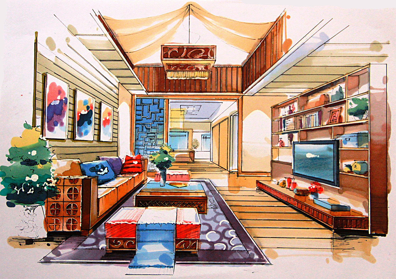 室内手绘作品马克笔