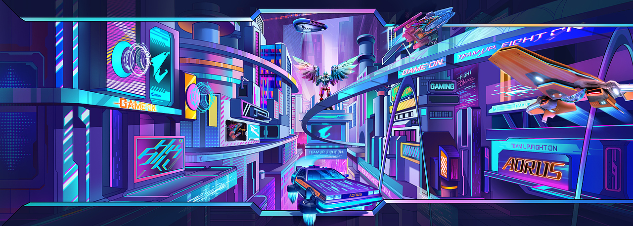 赛博朋克风插画-壁画