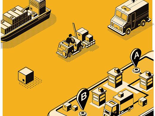 物流行业，货车，手机，2.5d，货架