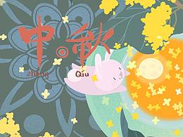 国潮中秋主题插画《桂花秋魄》