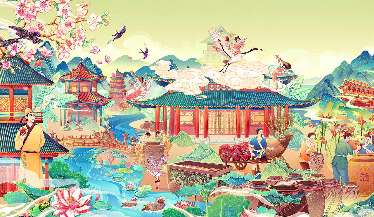 《酒》·长卷·国潮插画(图ZMjc0NDU0MTA0) - 商业插画 - 站酷设计师三川绘社原创素材 - 站酷ZCOOL