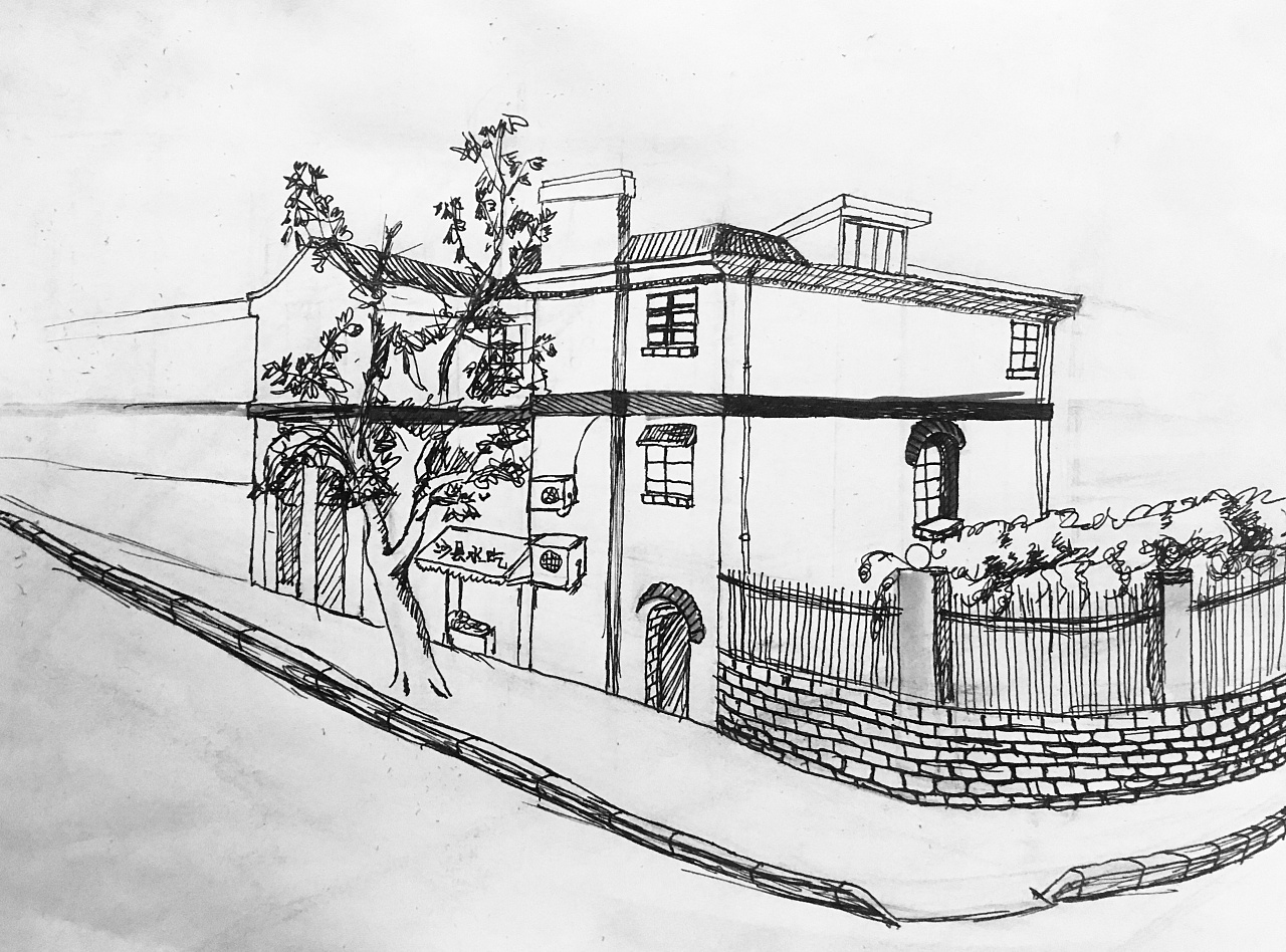 钢笔画沪上建筑小品