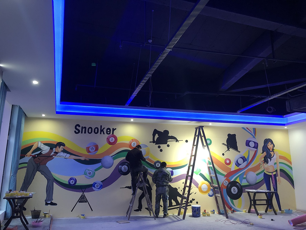 桌球台球室壁画手绘作品