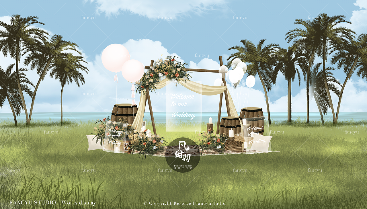 婚礼手绘 — 电脑ps 「初春海日」