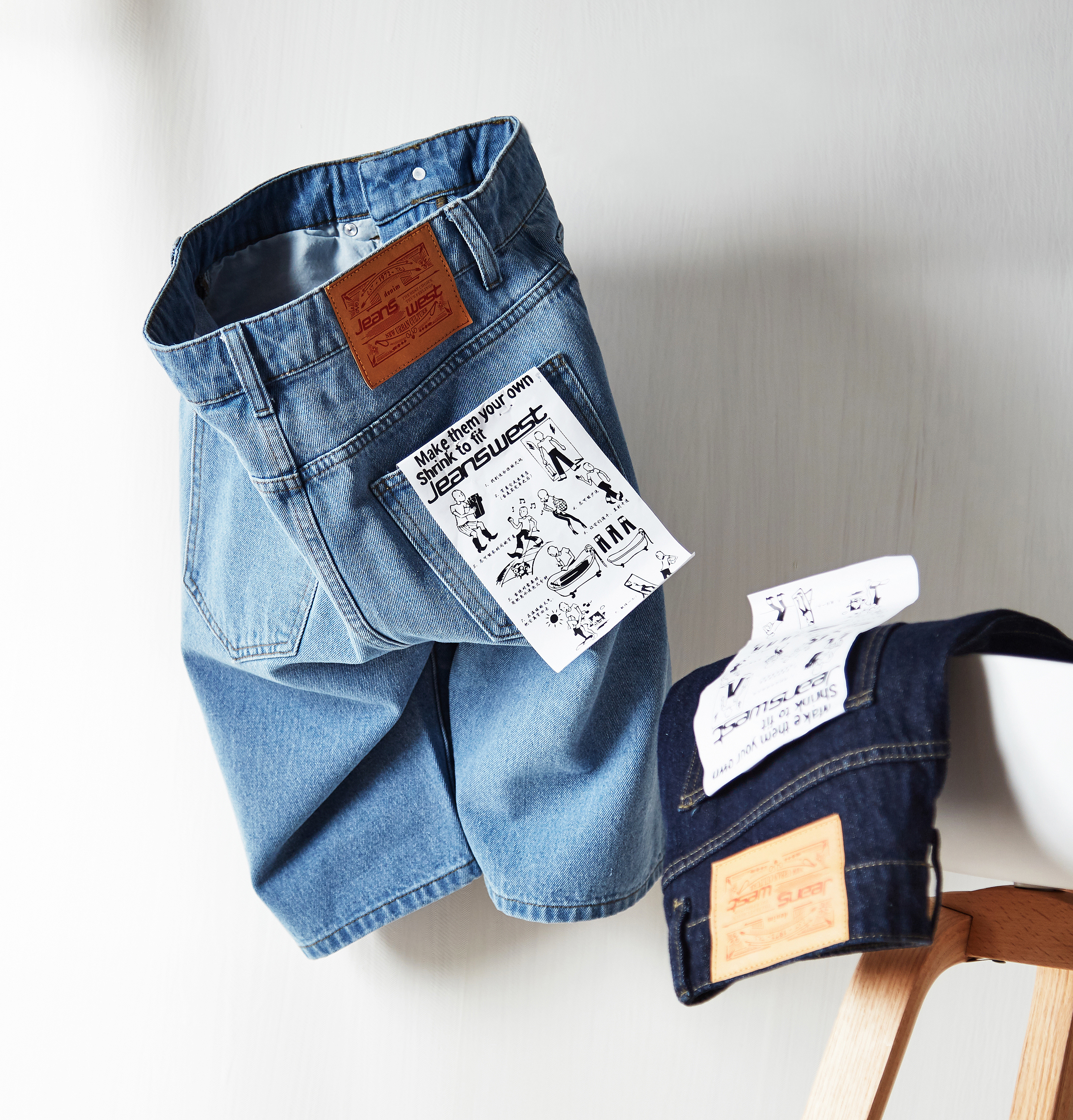 男装牛仔裤拍摄 平面创意组合图 平铺长裤子广告策划