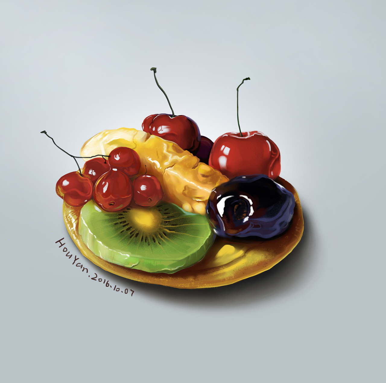 一张趁热打铁最近网上看了某个绘画老师的录屏,收货颇多《果盘》广州