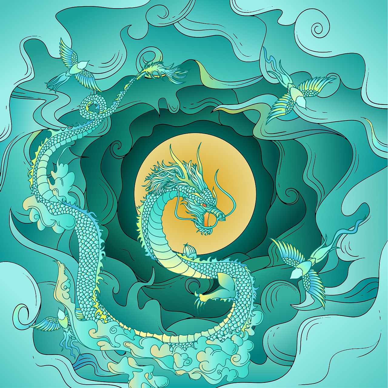 天之四灵（图ZMjU5MTgwOTc2） - 商业插画 - 站酷设计师如虎添翼包装插画原创素材 - 站酷ZCOOL