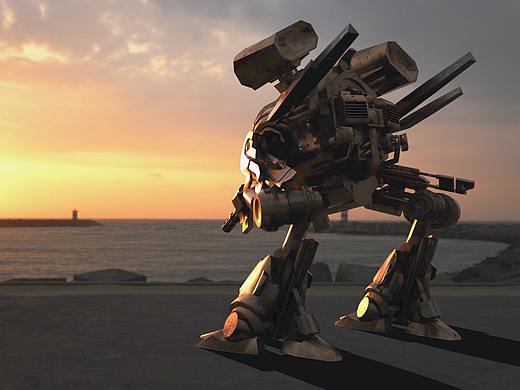 【C4D OC渲染器】机甲战士机器人污渍金属CG三维场景
