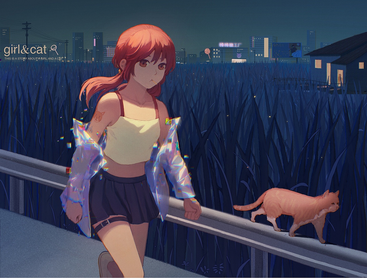 女孩与猫 系列（图ZMjMwODUyNDA0） - 商业插画 - 站酷设计师七鬼五二三原创素材 - 站酷ZCOOL