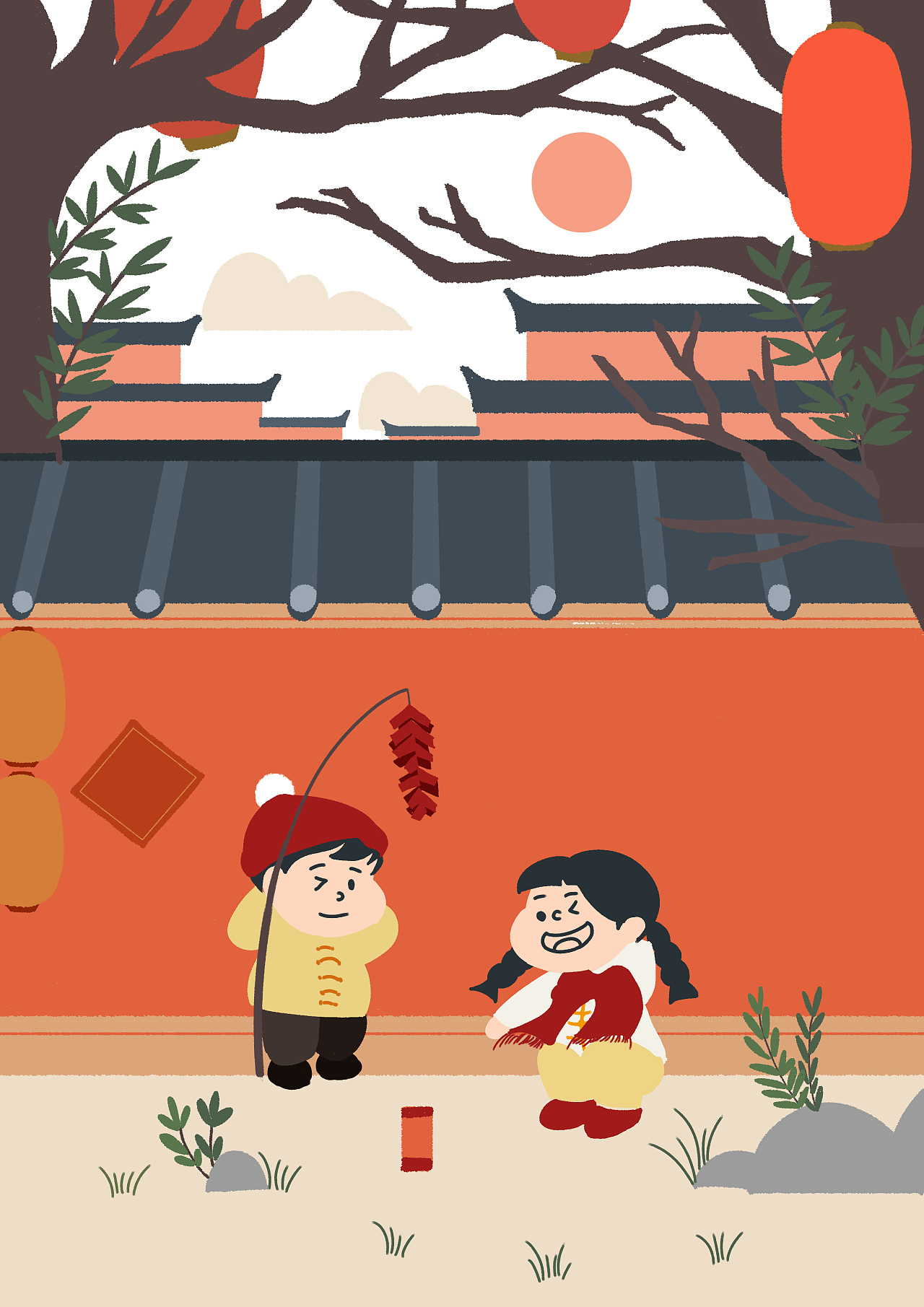 春节插画简单漂亮图片