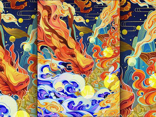国潮插画《踏月》丨四神兽系列——龙