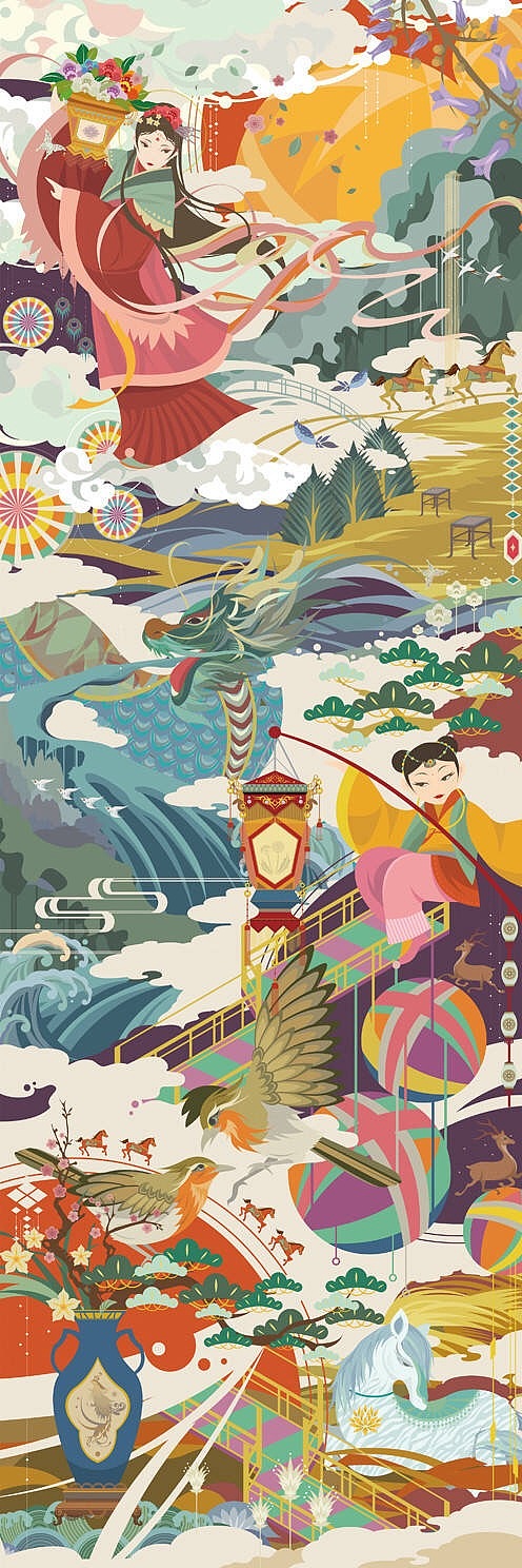 CDASUPER +​ 《福生五相》传统吉祥图案创意插画（图ZMTA3MTIzNTQw） - 创作习作 - 站酷设计师SUIVERSE宇宙视觉原创素材 - 站酷ZCOOL