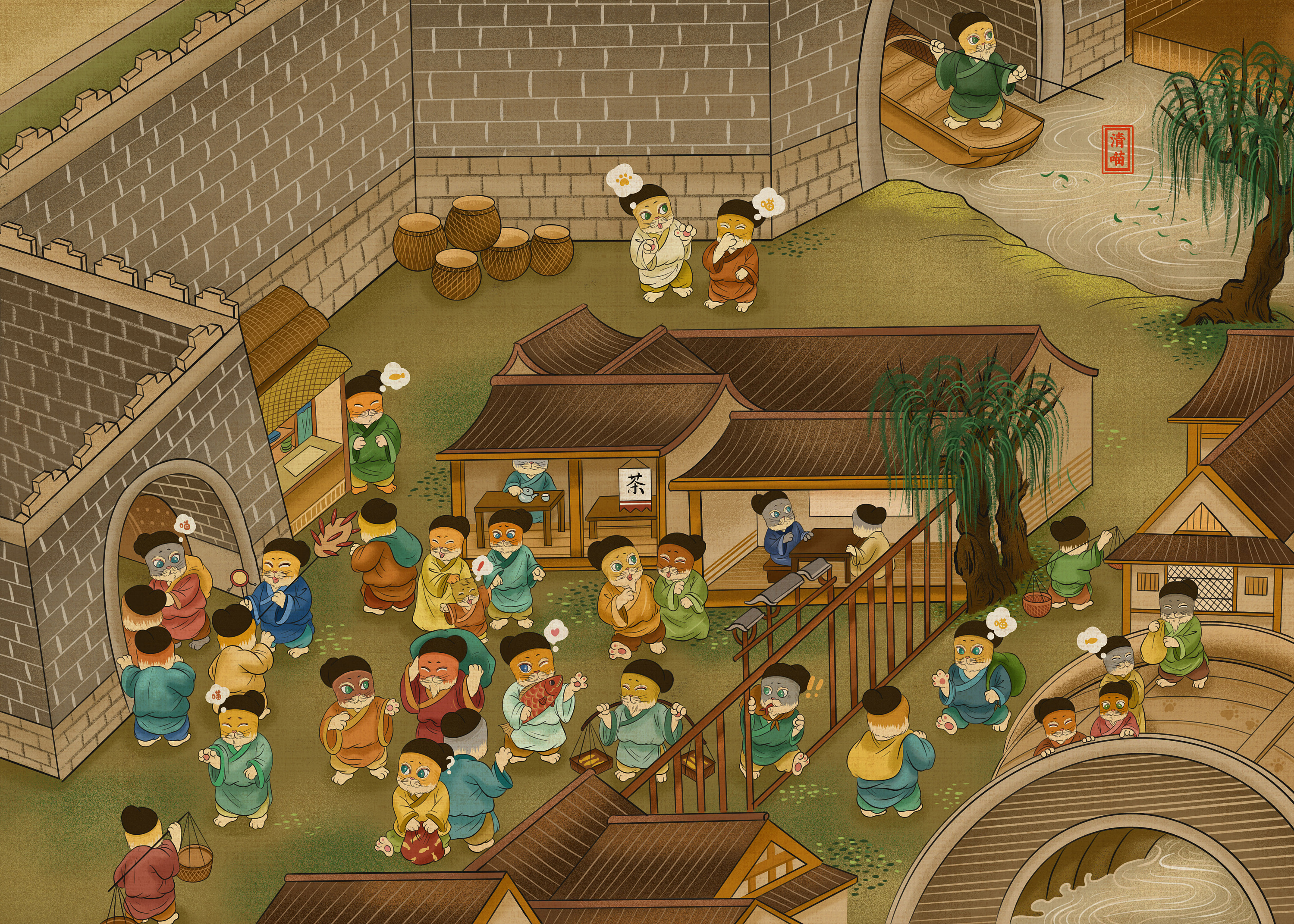 清喵上河市井图|插画|商业插画|清喵 - 原创作品 - 站酷 (zcool)