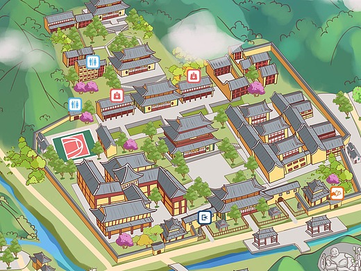 手绘地图灵隐寺