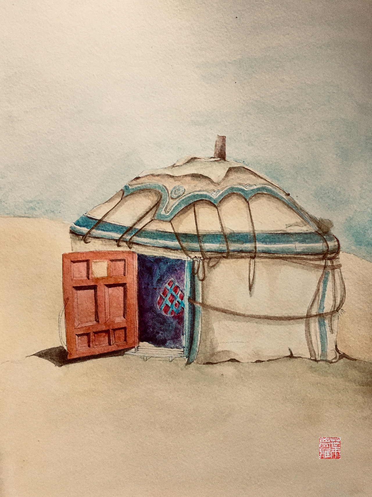 水彩蒙古包