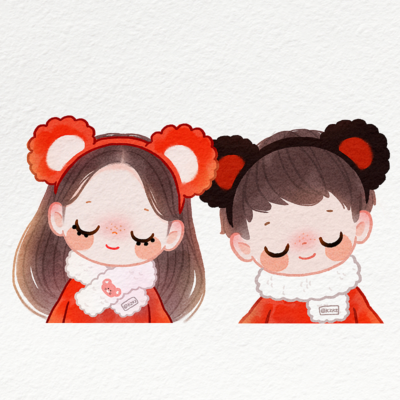 新年鼠年情侣头像插画