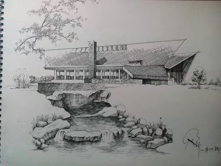 建筑风景钢笔画