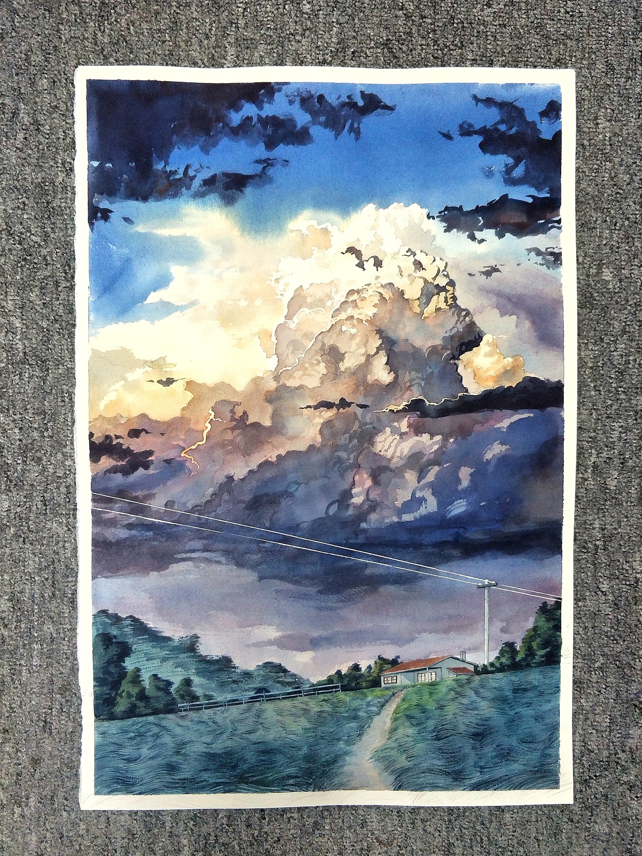 水彩风景火烧云