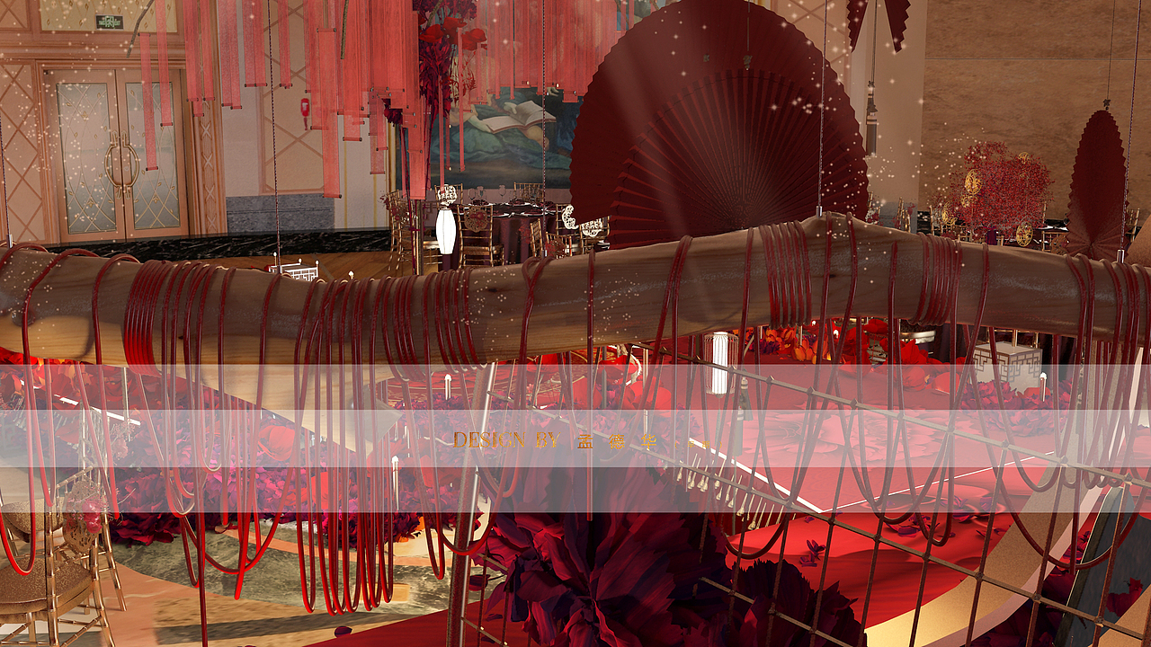欧式圆厅内红色中式婚礼3d设计图 红色中式婚礼