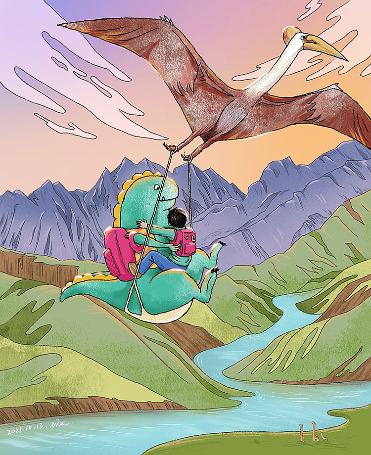 绘本练习-小女孩与恐龙的故事