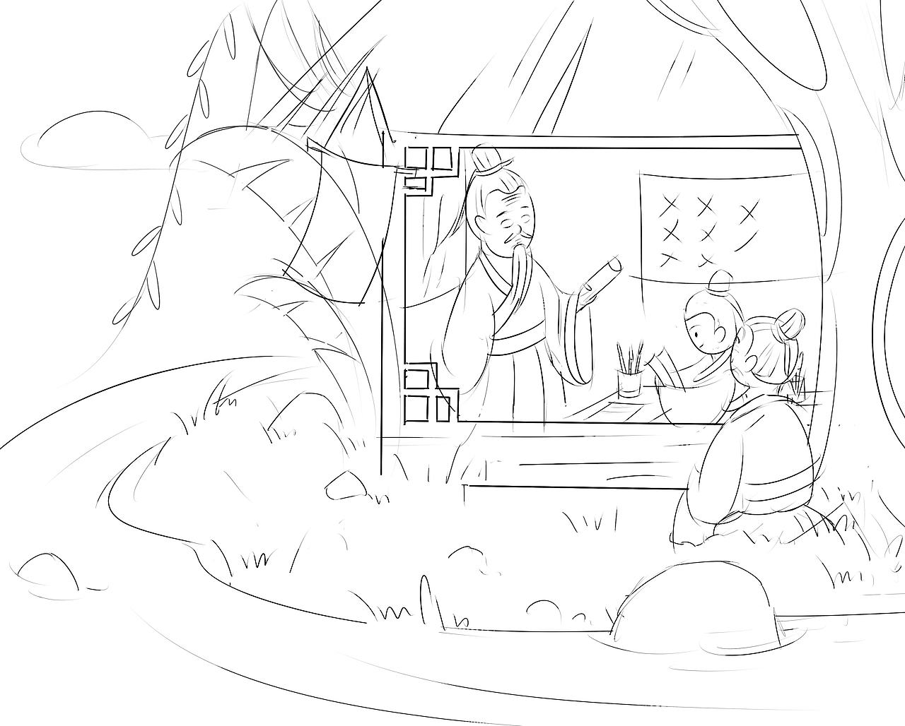 国学插画孟母三迁