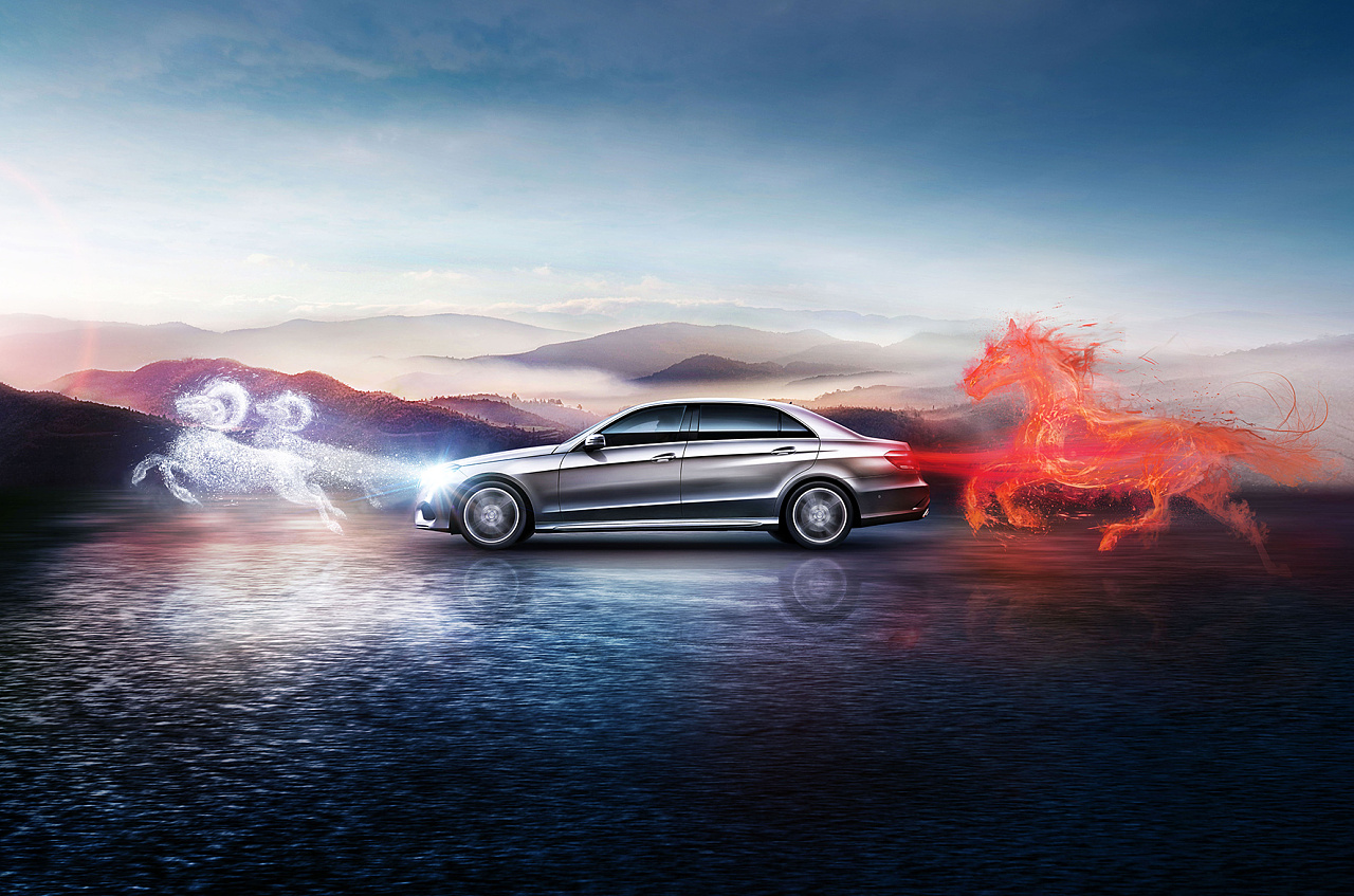 奔驰春节海报插画