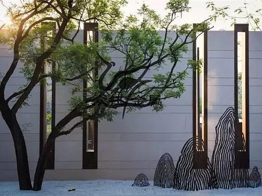 售楼部景观背景墙屏风不锈钢景墙 山峦造型不锈钢格栅