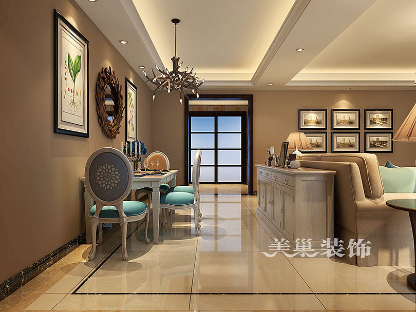 金域上郡装修效果图130平美式乡村风格三室两厅设计---走廊