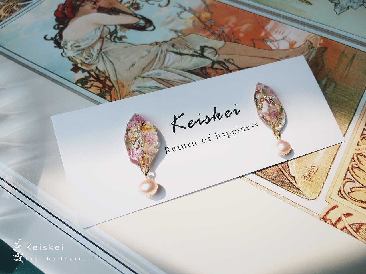 树脂手作⎡ 水晶矿石 ⎦ 薄雾玫瑰色系 复古 耳饰