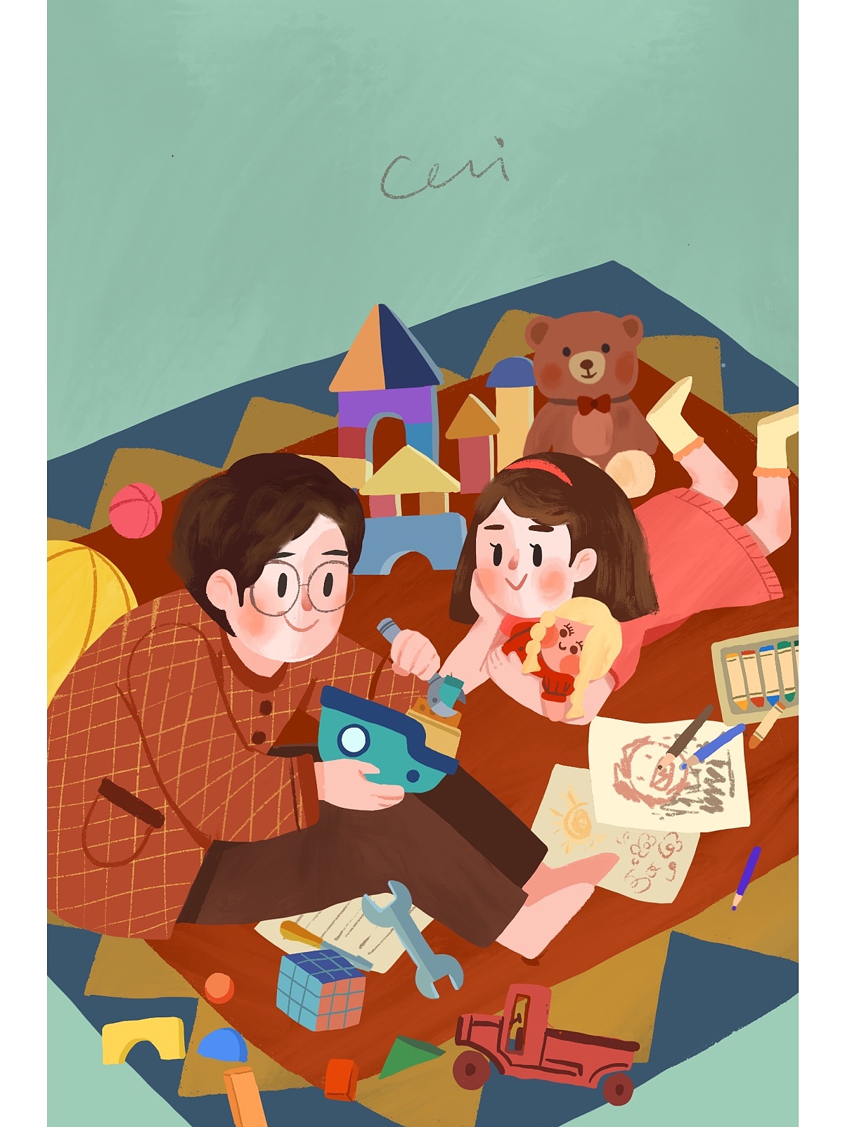 天猫亲子节系列插画海报