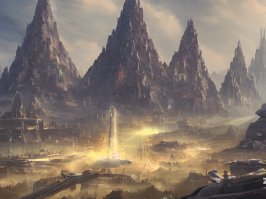 #AI创作实验室#高耸入云的庙宇与星际飞船