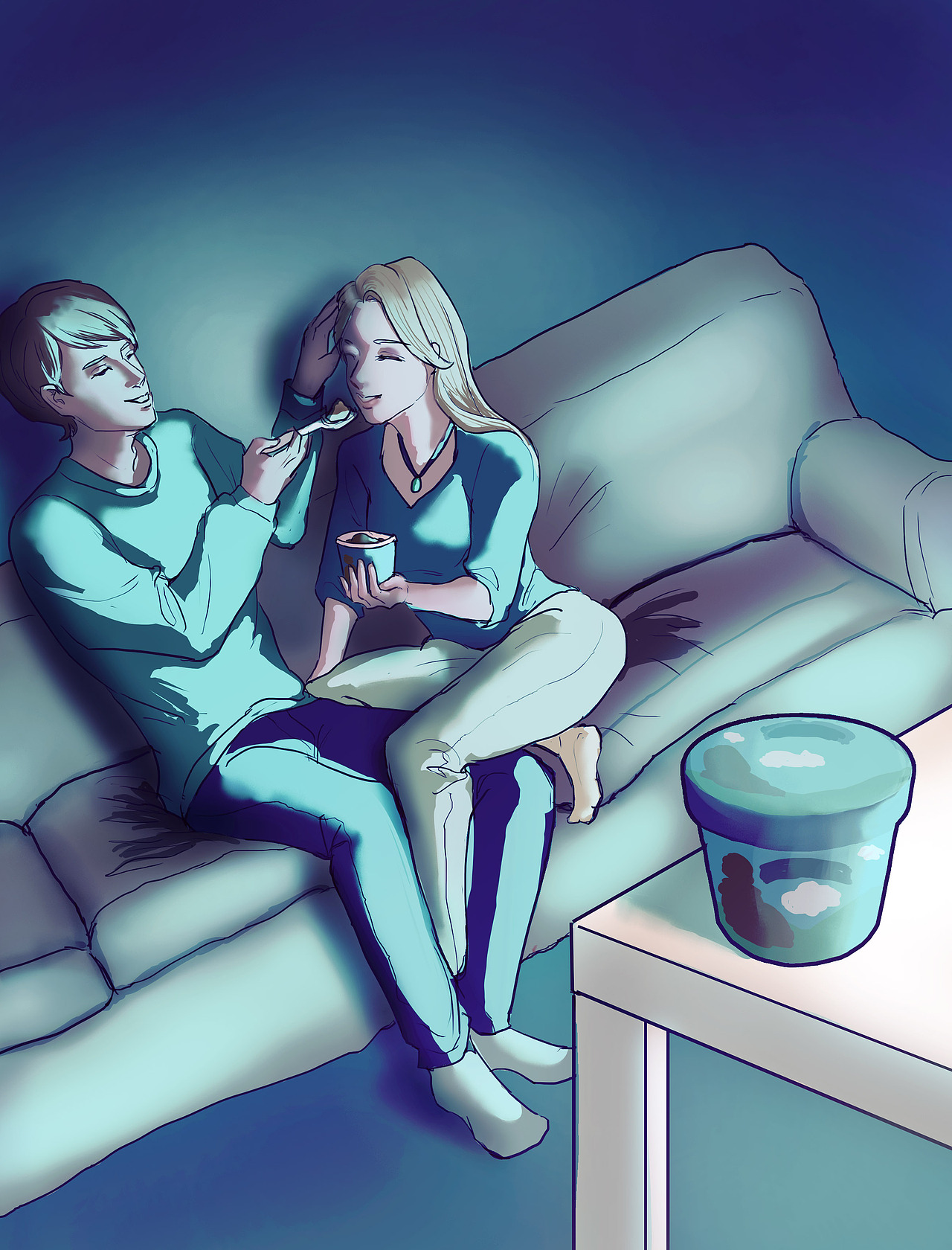 冰淇淋广告插画 情侣互动（图ZMjkyNDc2NDgw） - 创作习作 - 站酷设计师傲雪幽狼_Polly原创素材 - 站酷ZCOOL