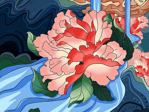 牡丹花插画设计