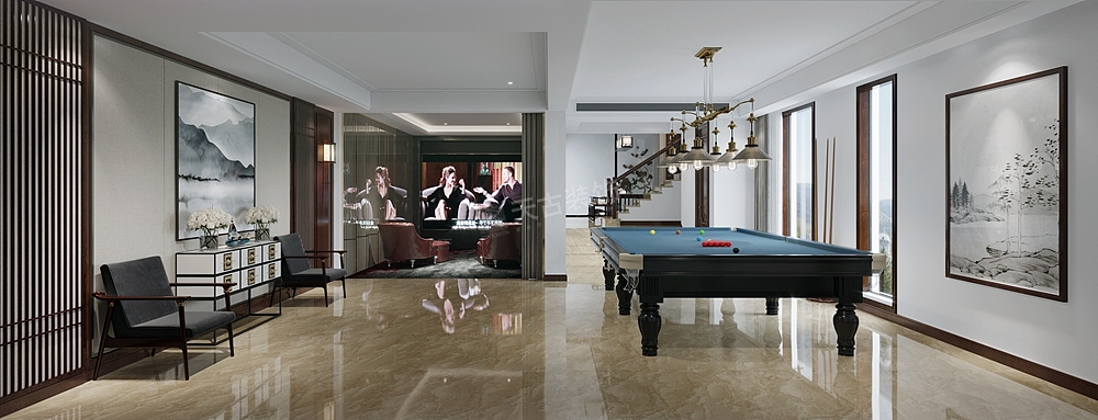 首钢美利山别墅装修,新中式风格设计,天古设计师李晓庆