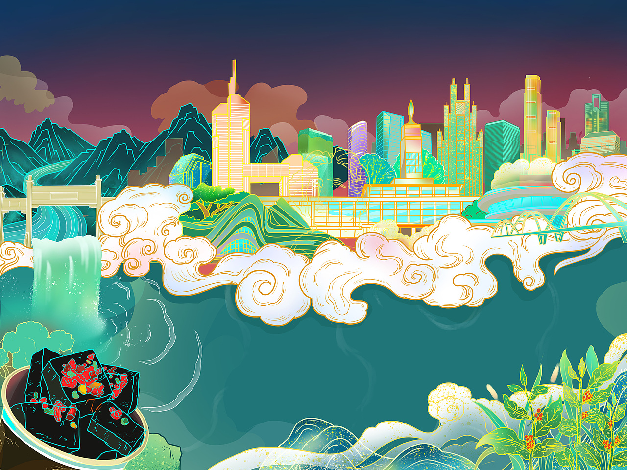 国潮风城市插画系列——长沙（图ZMjY2MTgwODM2） - 商业插画 - 站酷设计师拾光拾美原创素材 - 站酷ZCOOL