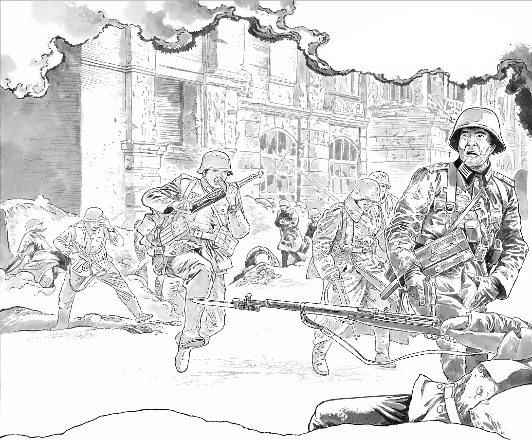 二战德军老连环画,写实漫画,写实军事插画,人物速写,人物线描,肖刚
