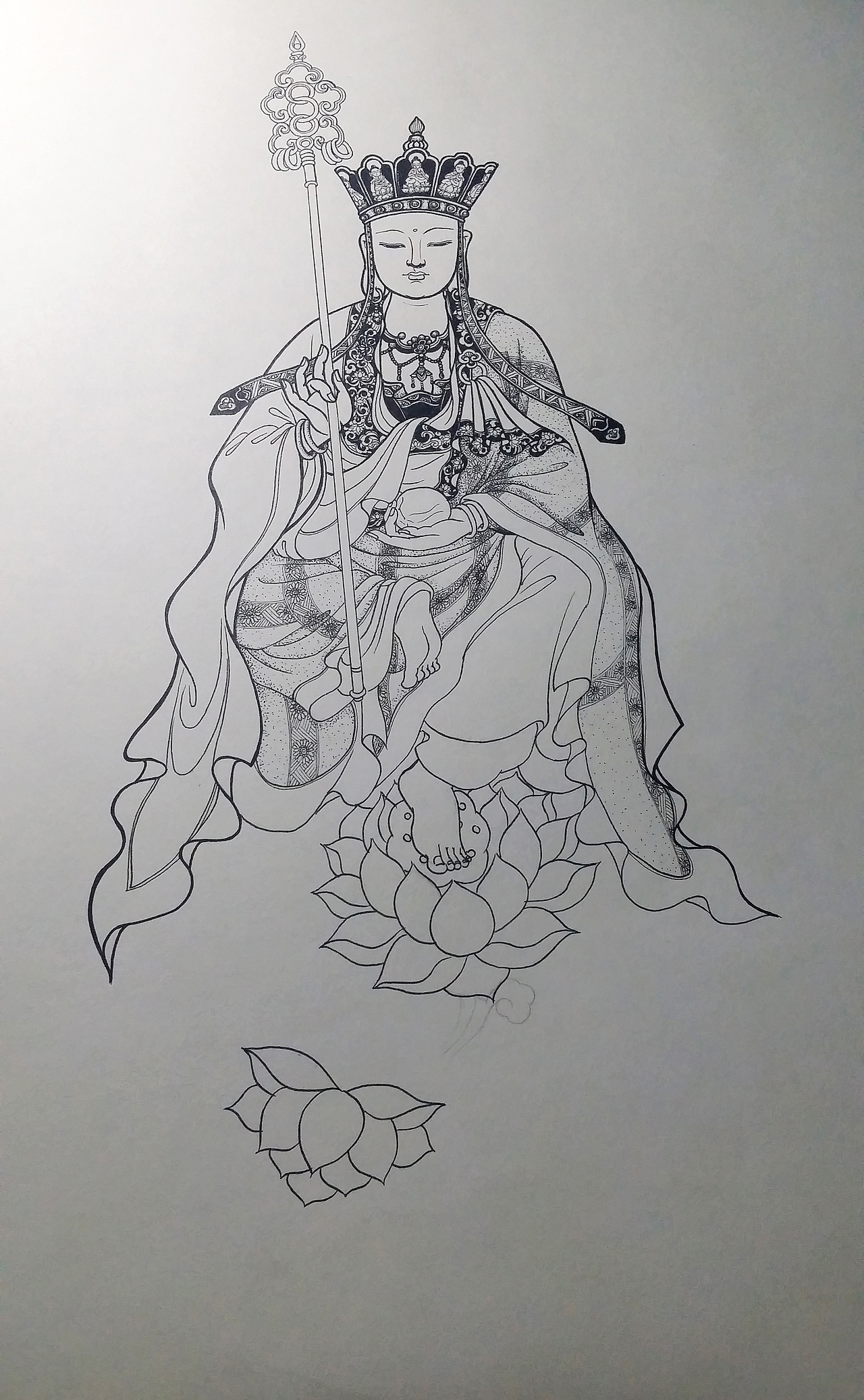 手绘地藏王菩萨(针管笔)(图ZNDk3MzA4MDg=) - 绘画 - 站酷设计师李沫融原创素材 - 站酷ZCOOL