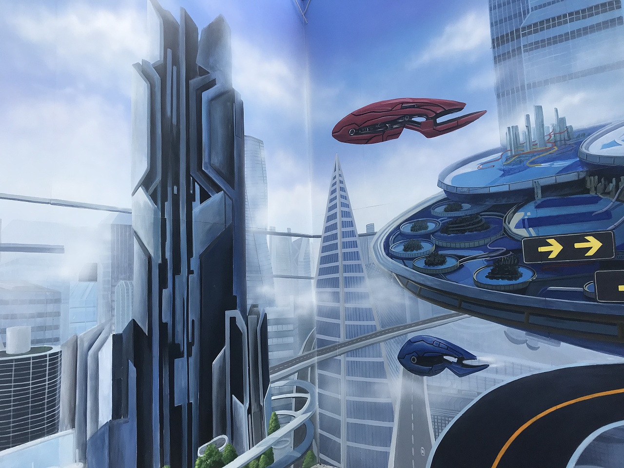 广州花都碧桂园售楼中心未来科技感墙体手绘|插画|商业插画|堇墨墙绘