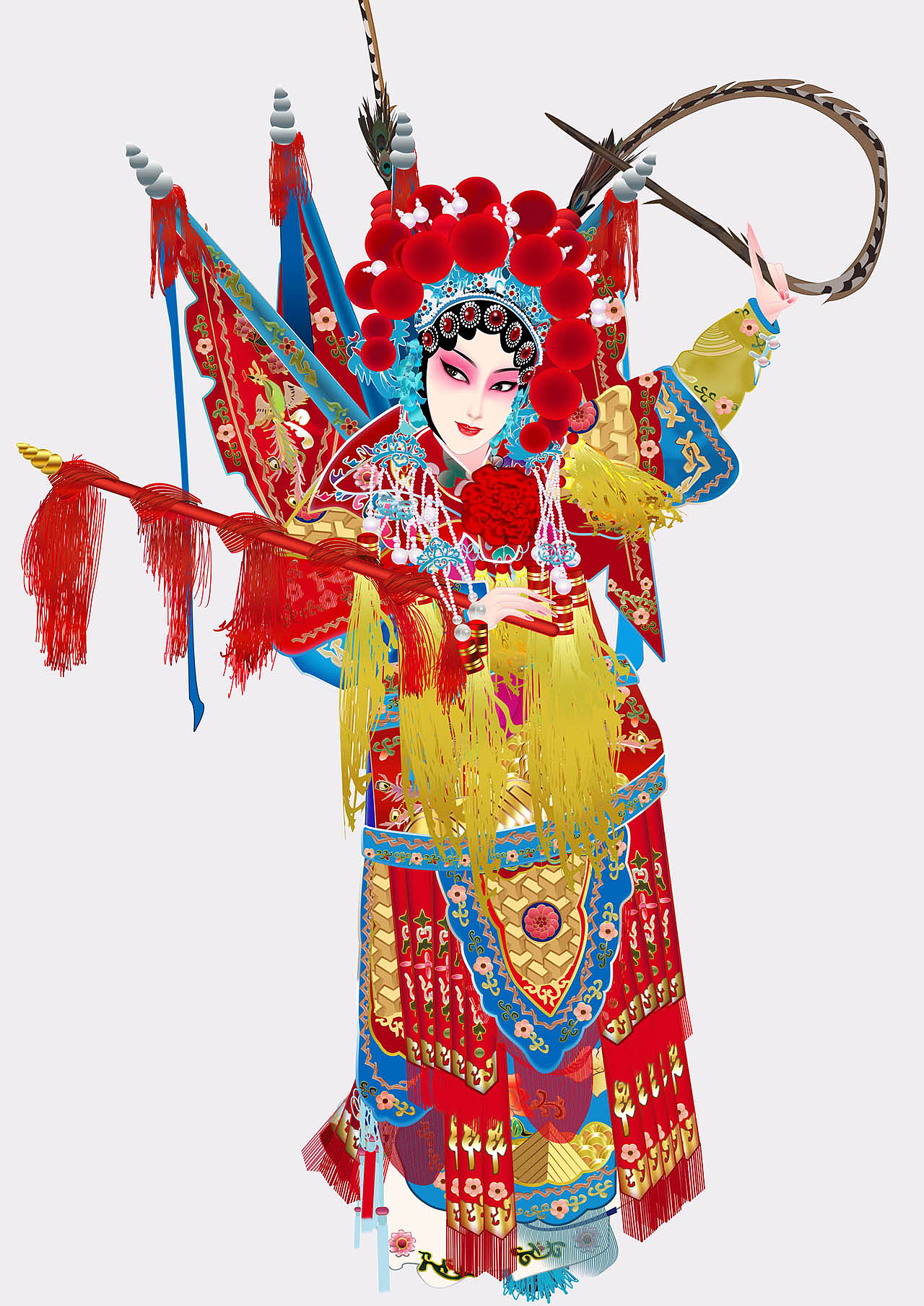 京剧武旦红衣武旦矢量插图