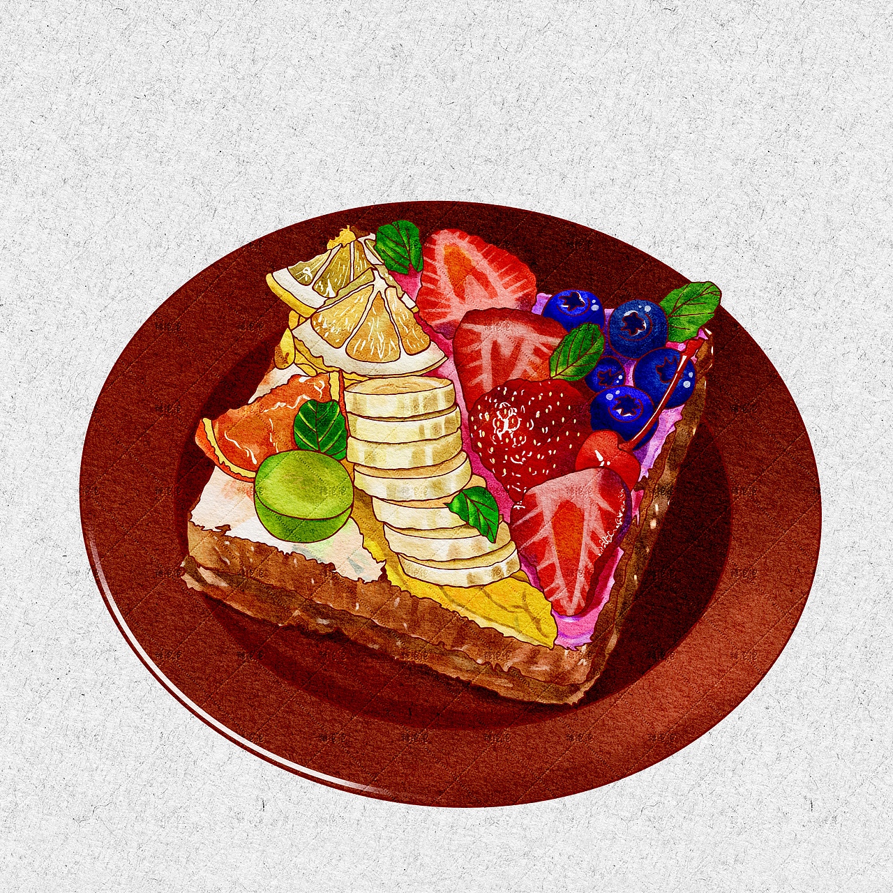 ipad手绘美食插画 | 水果缤纷开放式三明治