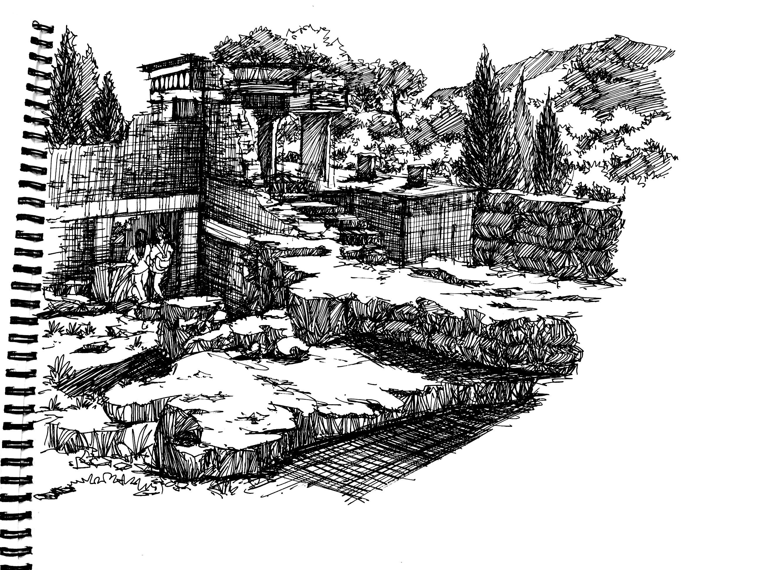 钢笔速写|空间|景观设计|晃点 - 原创作品 - 站酷 (zcool)