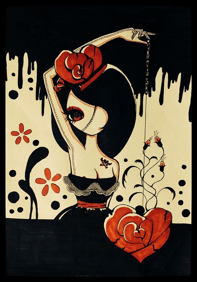 算是哥特风格吧黑红颜色小画几张