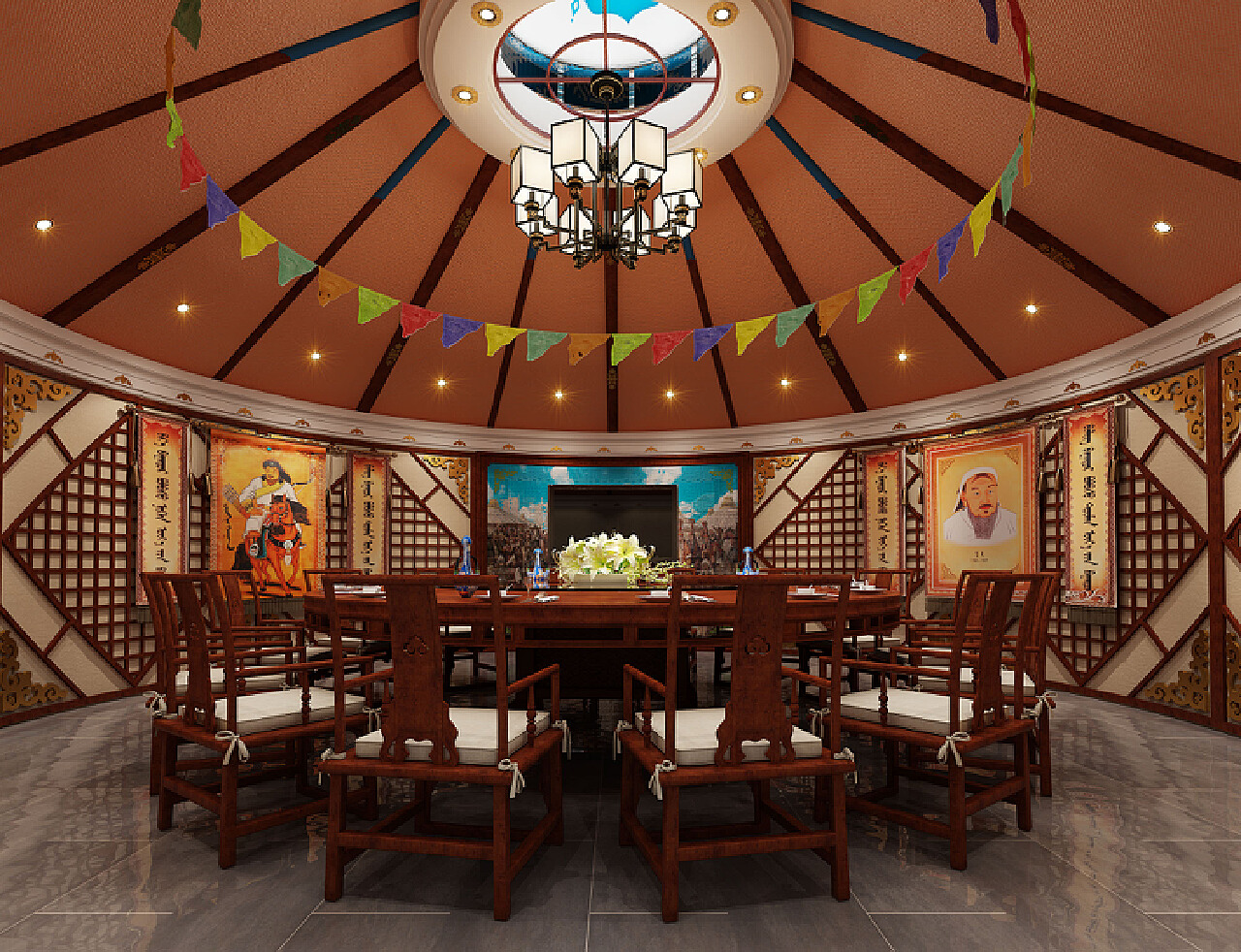 餐厅的圆形吊顶与客厅的相互区分开来-家居美图_装一网装修效果图