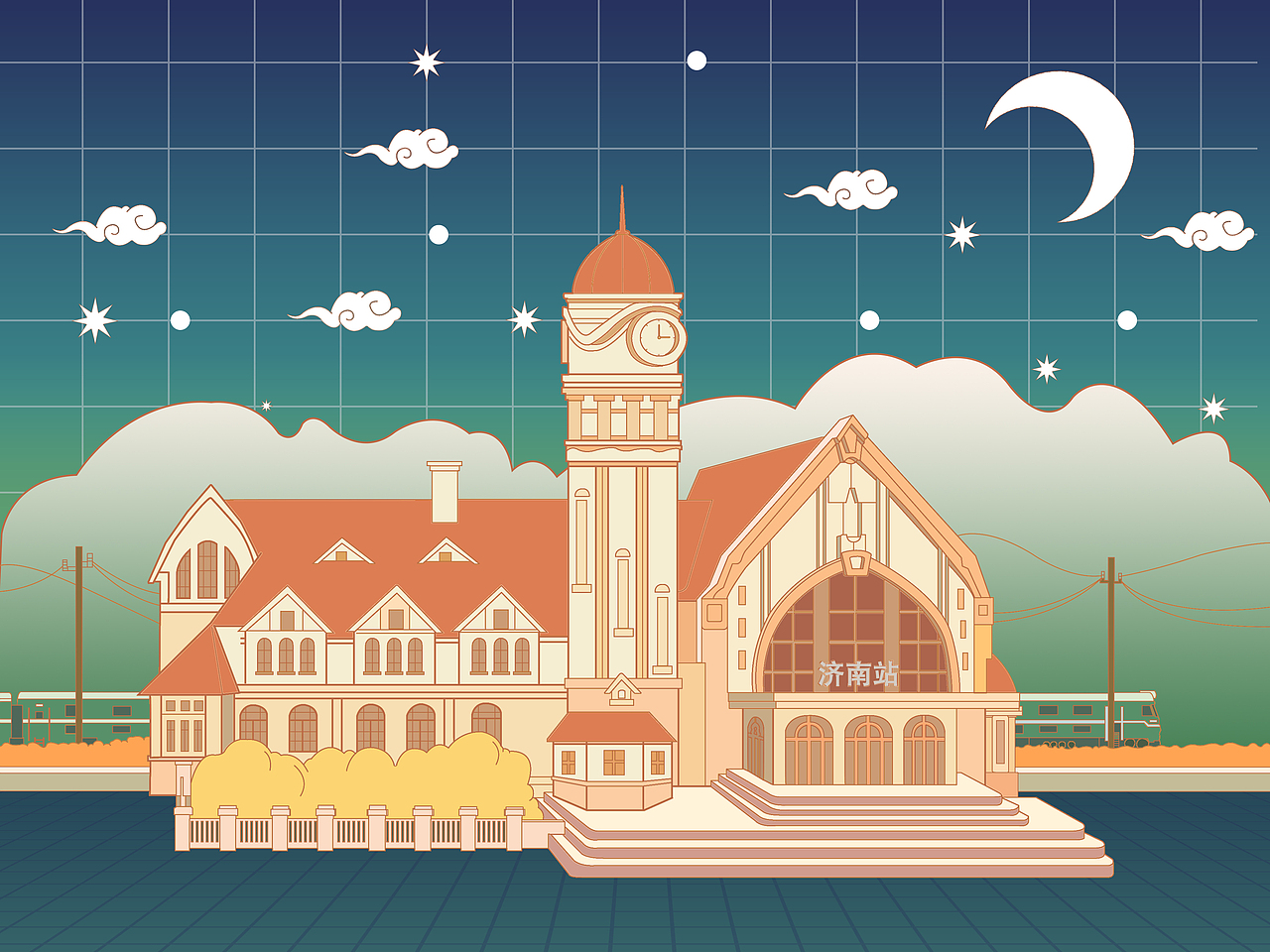 老济南建筑手绘建筑插画及衍生文创