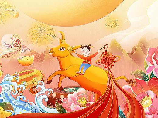 2021牛年春节贺图（个人主页-ZNTA2Nzc0NzI=） - 商业插画 - 站酷设计师ketty仪原创素材 - 站酷ZCOOL