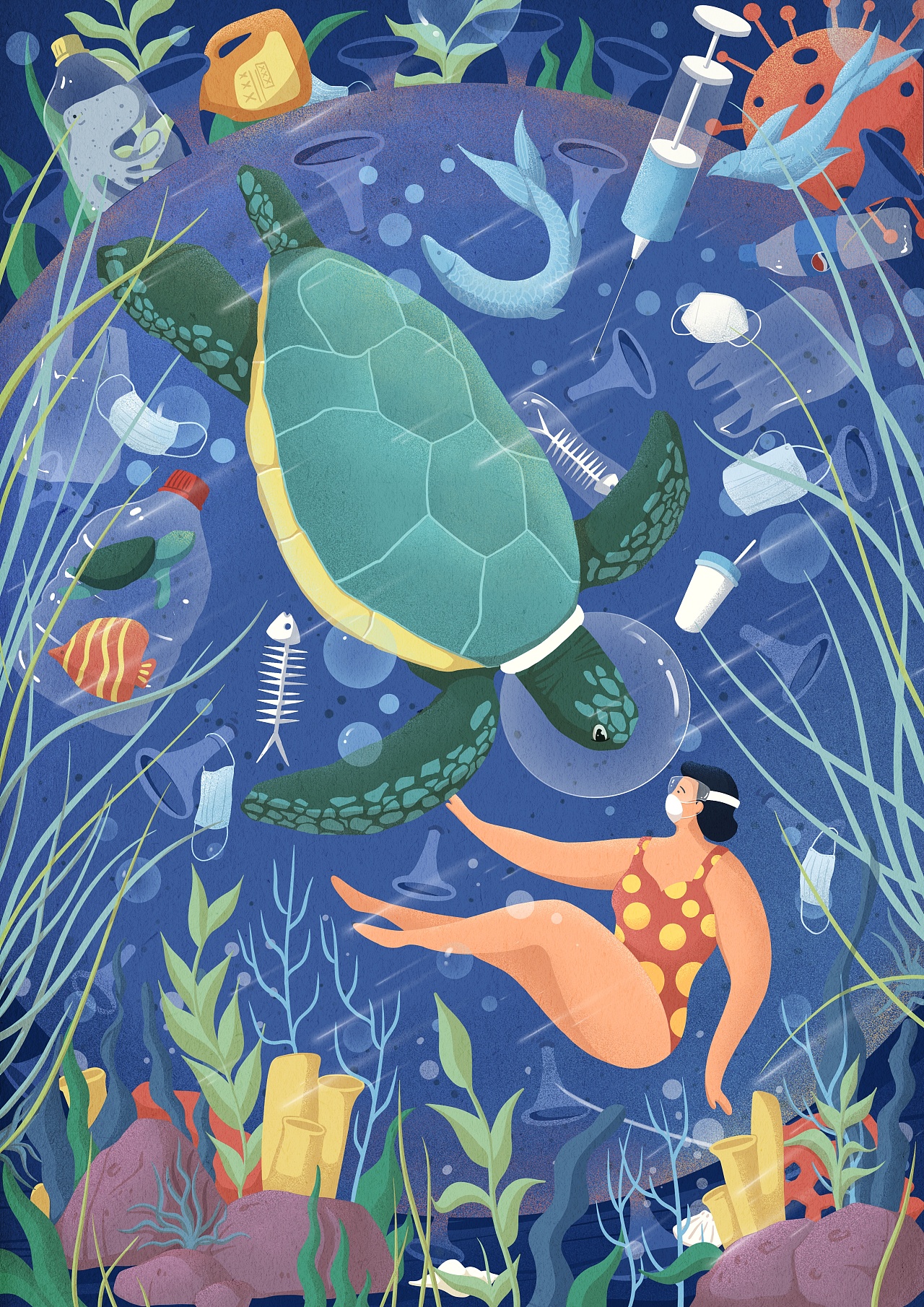 商业插画-海洋环保主题插画