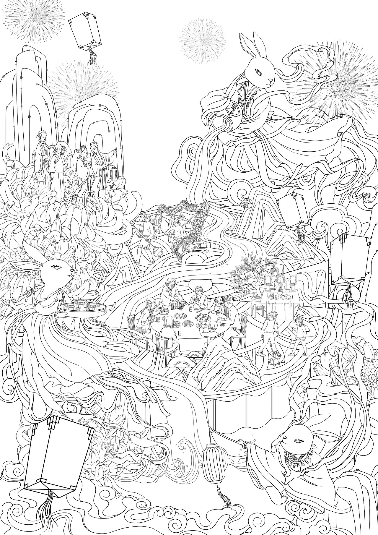中秋国潮插画（图ZMjcwMTMxOTA4） - 商业插画 - 站酷设计师米粒儿rrr原创素材 - 站酷ZCOOL